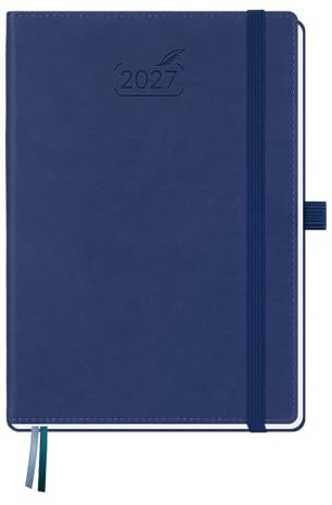 BEZEND Kalender 2027 Buchkalender 1 Woche 2 Seiten A5 (21,5 x 15,5 cm) | 12 Monate Kalender (Jan - Dez 2027), PU-Leder Hardcover, 100 GSM Papier, Blaubeere