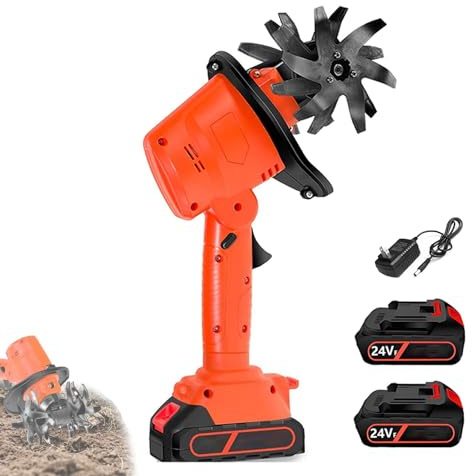 Motobineuse Batterie, Motoculteur Électrique 24V –Motobineuse Electrique Portable, 4 Lames, 10 cm Largeur/Profondeur, 235 TR/Min – Bineuse pour Potager et Jardin(A)