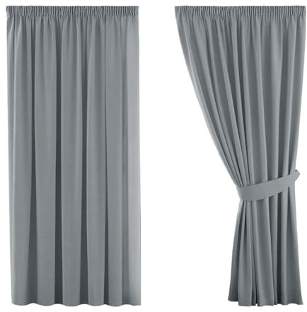 H.Versailtex 2 Pieces Blackout Pencil Pleat Curtains Draperies Room Darkening Thermal Insulated Energy Saving Drapes for Living Room with Two Free Tiebacks - Frost Grey, 46 Width x 54 Drop