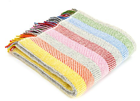 Rainbow Stripe Grey Knee Rug Pure New Wool Throw British Made