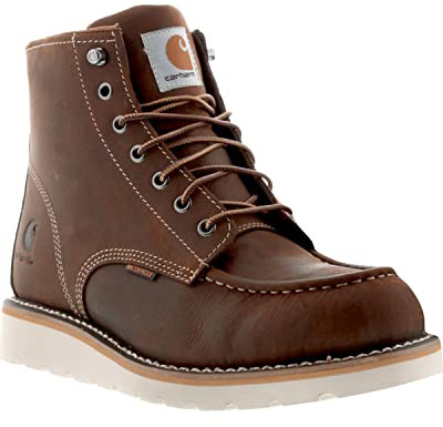 Carhartt 6” Moc Toe Waterproof Work Boots for Men - Oil-Tanned Leather Boots with FastDry Lining, Dual-Density Rubber Wedge Traction Outsole, EH Rated, Dark Brown - 9M