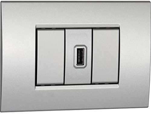 VEMER VE762400 POWER USB - Caricatore USB con Installazione a Muro su Scatole da Incasso 503, 504, 506, 1 Modulo, Compatibile con Principali Serie Civili, Argento Tech