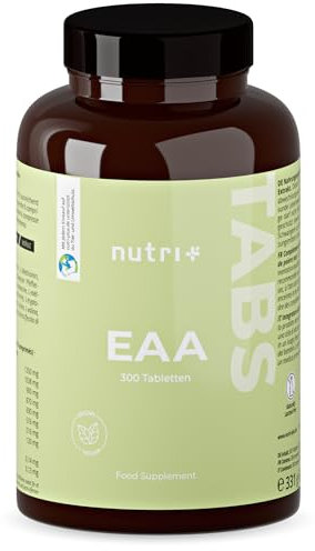 Nutri + EAA Tabletten hochdosiert + vegan - 300 EAAs Tabs je 1025mg - essentielle Aminosäuren für Muskelaufbau - Aminosäure Supplement Eiweißtabletten