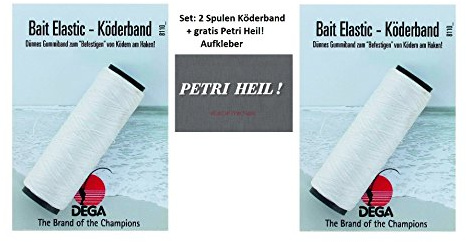 Jenzi Set: 2 Spulen Bait Elastic – Köderband (2X 100m) 0,25mm +gratis Petri Heil! Aufkleber