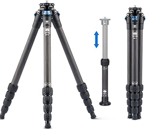 SIRUI Carbon Fibre Travel Tripod AM-225+SL-100, Portable Compact with Extendable Centre Column, Twist Lock, Spikes, for Camera, DSLR, Camcorder, Smartphone, Max Load 6kg