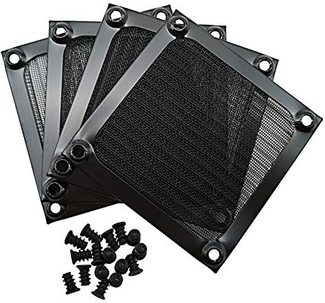 80mm Computer Fan Filter Grills with Screws, Aluminum Frame Ultra Fine Stainelss Steel Mesh - 4 Pack (Black)