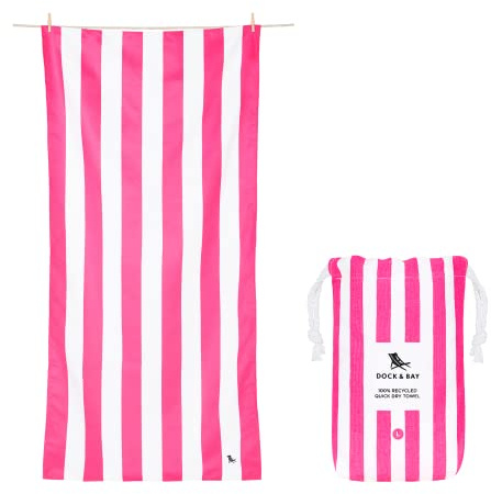 Dock & Bay Strandhandtuch - Schnell trocknende Mikrofaser, ohne Sand - Kompakt, Leicht - 100% recycelt - Inklusive Beutel - Cabana - Phi Phi Pink, Extra Large (200x90cm, 78x35) | Sanddicht, inklusive Reisetasche, leicht und kompakt, 100 % recyceltes DryQ-Gewebe, extra groß (200 x 90 cm)
