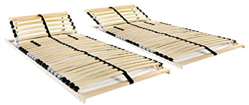 vidaXL 2X Lattenrost mit 28 Latten 7 Zonen SBS-Gummikappen Höhenverstellbar im Kopfbereich Bettrost Lattenrahmen Holzlatten Latten Rost 70x200cm
