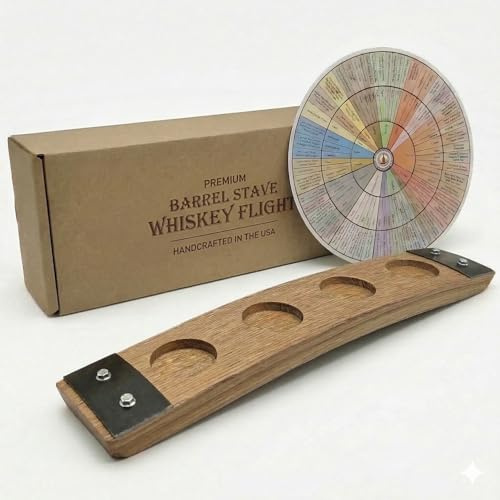 Barrel-Art Barrel Stave Premium 4 Glass Whiskey Flight Serving Tray No Glasses Included, Natural
