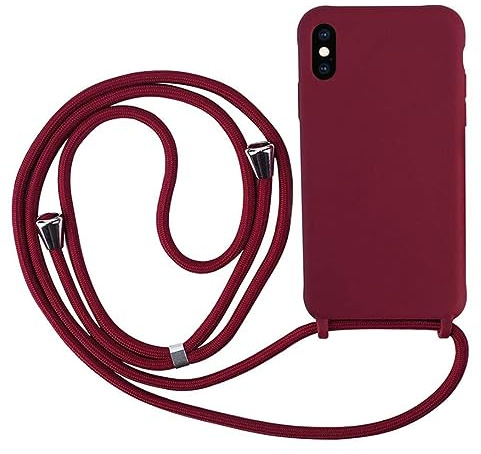 MEIVS Schutzhülle kompatibel mit iPhone XR, verstellbar, Halsband, Schnürsenkel, Schutzhülle aus Silikon, Rot