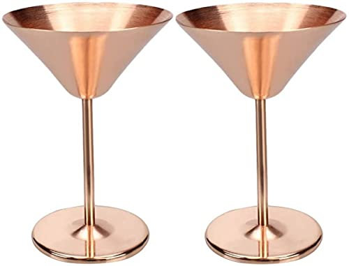 Juego De 2 Copas De Martini De Cobre, Copa De Martini De Acero Inoxidable, Copas De Vino Revestidas De Cobre para Vino Blanco Tinto, Champán, Viajes Reutilizables