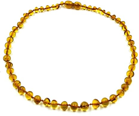 Collier d'ambre (unisexe) 34 cm - Collier fait main en ambre Baltique naturel certifié ( cognac)