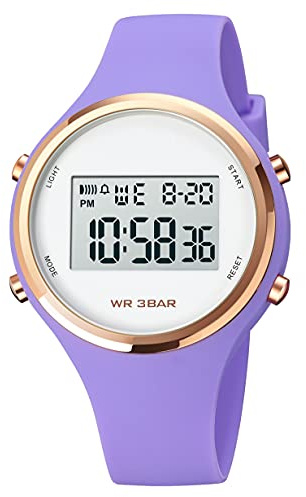 Montre numérique colorée pour femme et fille - Étanche - Chronomètre - Alarme - Multifonction - Lecture facile