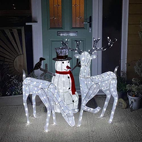 Beleuchtetes Rentier REH Hirsch Schneemann LED Beleuchtung Weihnachtsdeko kaltweiß Dekoration Zeitschaltuhr Advent Weihnachten Weihnachtsbeleuchtung Timer Außen Gartendeko Weiß