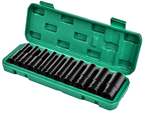 NefLaca 1,27 cm (1/2 Zoll) Schlag-Steckschlüssel-Set, 10-24 mm, langlebiger, zuverlässiger Antrieb, Cr-Mo-Stahl für professionelle Reparatur-DIY-Aufgaben mit Tragetasche