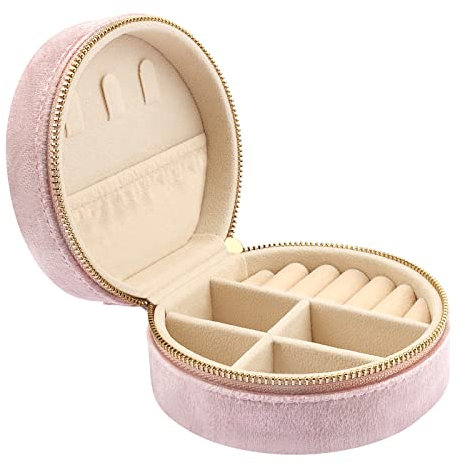 Casiwaft Mini portagioielli da viaggio in velluto, portagioie da viaggio organizer per ragazze e donne, portagioielli piccoli per anelli, orecchini, collane, bracciali, Rosa