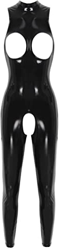 TiaoBug Damen Wetlook Bodysuit Ouvert BH Hose Latex Catsuit Lack Leder Overall Jumpsuit Ärmellos Tank Top Hot Pants Offene Dessous Gogo Clubwear