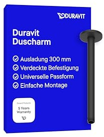 Duravit Universal Duscharm, Duscharmatur Deckenbefestigung, Brausearm 300 mm, Duschbrause rund, Schwarz Matt