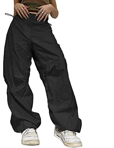 Sawmew Y2K Low Rise Flare Baggy Byxor Jeans Vintage Estetiska Cargo Byxor Fritidsfickor Harajuku Joggers 90-tal Streetwear (Color : Black, Size : L)