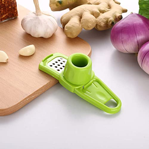 Handheld Garlic Grater Tool - Multi Functional Plastic Garlic Ginger Grater Slicer Cutter Grinding Tool for Nutmeg, Parmesan Cheese, Ginger, and Small Vegetables - Manual Garlic Crusher, Green