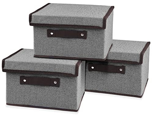 Uootach 3 Pezzi Scatole Portaoggetti, Scatola di immagazzinaggio 25cm*19cm*16cm, contenitore pieghevole con coperchio, cestino portaoggetti, per riporre vestiti, libri, giocattoli, calzini(grigio)