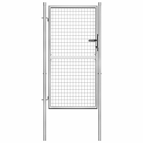 junzai Puerta de Jardín, Puertas para Jardin, Puertas De Exterior, Valla Jardín, Rejas para Puertas De Entrada, de Acero galvanizado Plateado 105x200 cm