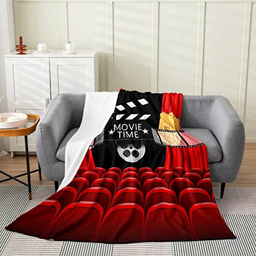 Homemissing Kids Movie Time Plush Throw Blanket Movie Theater All Season Bed Blanket for Girls Decor Movie Night Flannel Fleece Blanket Women Men Popcorn Queen 90x90 Inch