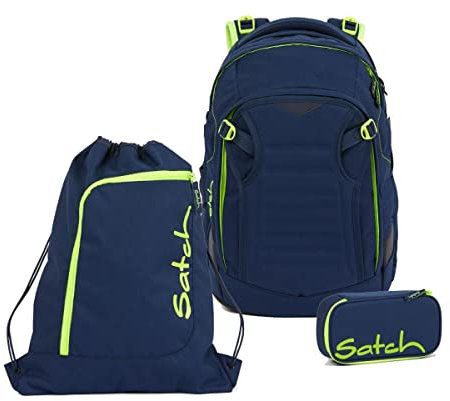 Satch Match Schulrucksack Set 3tlg. inkl. Schlamperbox u. Sportbeutel (Toxic Yellow)
