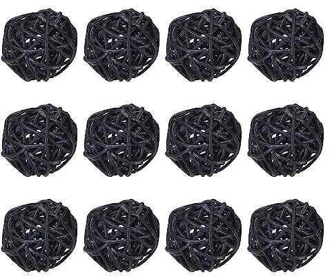 sourcing map 12 Stück Rattan-Kugeln, dekorative Kugeln, 3,1 cm, für Vasenfüller, Hochzeit, Garten, Flur, Party, Schwarz