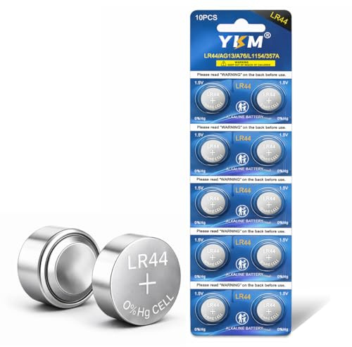YKM 10 Pack LR44 Batteries AG13 L1154f A76 357/303 L1154 L1154c LR44h 1.5V Alkaline Batteries for Digital Caliper Watch Battery