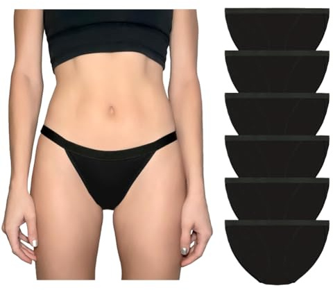 Nabtos Cotton String Bikini Hi Cut Women Underwear Checky Black Panties Pack 6- S