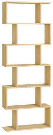 VASAGLE Bücherregal, Regal mit 6 Ebenen, 24 x 70 x 191,6 cm, Standregal, Büroregal, freistehend, Dekoregal, zur Präsentation, modern, für Wohnzimmer, Schlafzimmer, Büro, natureichenfarben LBC061T70