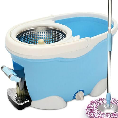 NIBHZ Escurridor de Cubo para Fregona, Escurridor de Fregona con Cubo de Pedal, Giratorio 360°, Escurridor de Cubo Doméstico con Mango de Acero Inoxidable para Lavar Pisos,Blue-A