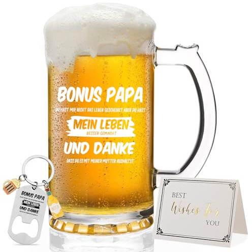 Joymaking Vaso de cerveza para papá – Bonus Papá, padrastro, día del padre, jarra de cerveza, mejor papá, día del padre, cumpleaños, Navidad, 0,5 l