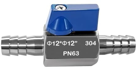 MiJunHD 12mm Barb Ball Valve, 304 Stainless Steel Mini Shut Off Valve Switch for Water,Gas,Fuel,Drip,Irrigation
