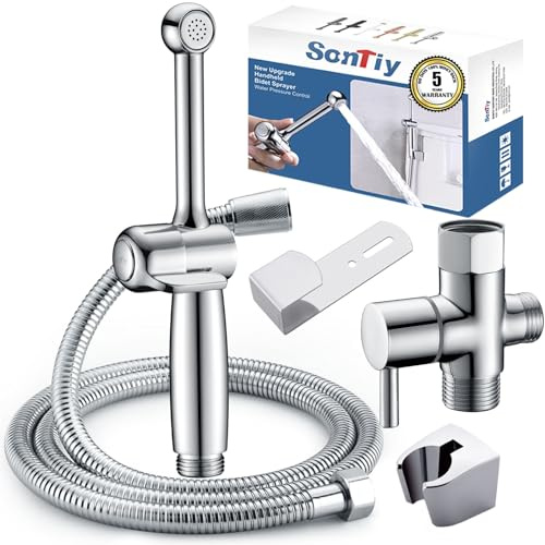 SonTiy Handheld Bidet Sprayer for Toilet, Adjustable Water Pressure Control Cloth Diaper Sprayer with Bidet Hose, Brass Hand Held Bidet Attachment Jet Spray for Toilet with Backflow Preventer, Chrome