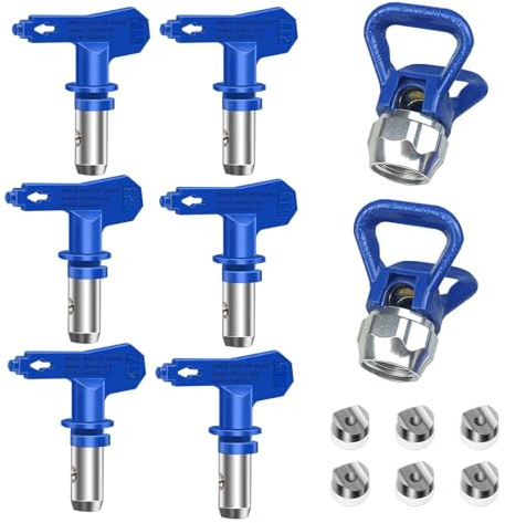 6pcs Airless Paint Sprayer Tips, Reversible Spray Tips with 2pcs Guard Base | Airless Paint Sprayer Nozzle Tips (211,315,417,515,517,523) for Homes Buildings Decks or Fences