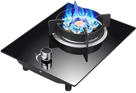 THEGA Fornello A Gas Tavolo E Incasso, Fornello a Gas con accensione con manopola in Vetro temperato da 5,2 kW, Dimensioni della Fiamma Regolabili, fornelli a Gas, Facile da Pulire(NG)
