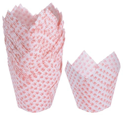 QUARKZMAN 50pz Pirottini Forma Tulipano per Cupcake, Pirottini Oleati, Involucri Carta per Cupcake, per Feste, Matrimoni, Compleanni, Forma Cuore