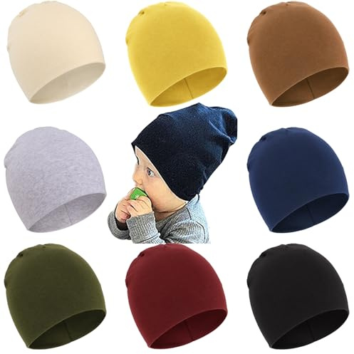 DRESHOW 8 Stücke Unisex Mütze Hut Junge Mütze Frühling Mützchen Kleinkind Wendemütze Jersey Slouch Beanie Bekleidung Unisex Infant Hut Kindergarten Mütze