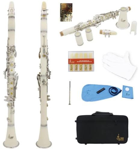 Alomejor Clarinetto a 17 Tasti con Tubo in Bachelite Premium Set di Pulsanti di Placcatura Aperture Precise per la Manutenzione (White)
