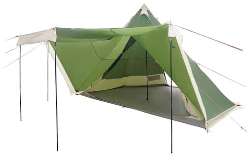 vidaXL Tipi-Familienzelt 8 Personen Grün Wasserdicht, Campingzelt, Gartenzelt, Wanderzelt, Zelt, wasserdichtes Zelt, tragbares Zelt, Outdoor Zelt