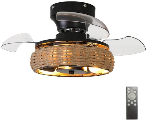 Ventilatore da soffitto vintage nero con telecomando reversibile a 6 velocità, ventilatore DC intelligente da 54,1 cm, per camera da letto, soggiorno e salotto, funzionamento silenzioso e design con