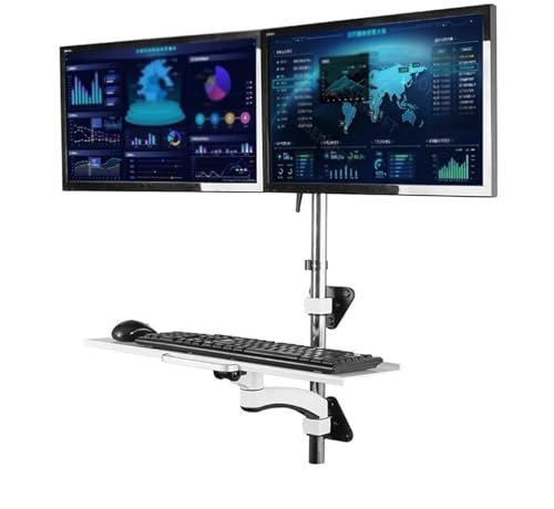 Adjustable Dual Monitor Wall Mount Workstation for 15'' 27'' Screens with Foldable Keyboard Tray Monitor Arm Stand for Increased Productivity