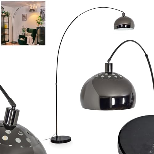 HOFSTEIN Stehleuchte Baloca, Stehlampe aus Metall in Schwarz/Chrom/Rauch/Weiß mit Marmorfuß, verstellbare Leuchte im Vintage-Design, Lichteffekt u. Fußschalter, E27, Wohnzimmer, Schlafzimmer, Büro