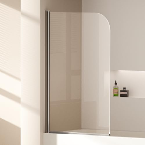EMKE Pannello doccia per vasca 80x140 cm,separatore doccia per vasca | paravetro per vasca pieghevole, pannello per vasca in vetro di sicurezza da 6 mm