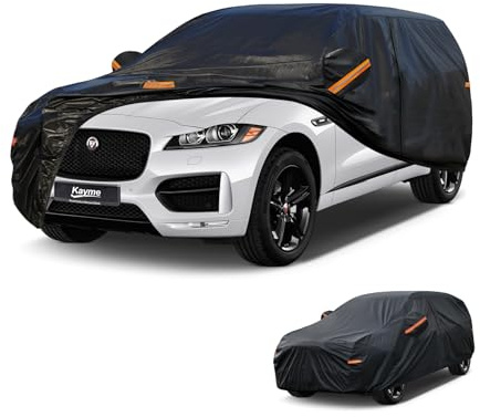 Kayme SUV Car Cover Waterproof Breathable, 4x4 Car Cover Sun Dust Protection Outdoor, Universal fit for Jaguar F Pace, Audi Q5, Ford Kuga, Toyota RAV4,Volvo XC60 etc.View Vehicle Size Chart A12, Black