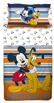 Juego de sábanas para Cama Individual de Mickey 100% algodón, Juego de sábanas, sábana encimera con Borde + sábana Bajera con Esquinas + Funda de Almohada