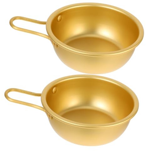 Mikinona 2piezas Cuenco De Aluminio Amarillo Para Vino De Arroz Con Asa Para Ramen Sopa Camping Uso Casa o Restaurante Fácil De Transportar y Usar