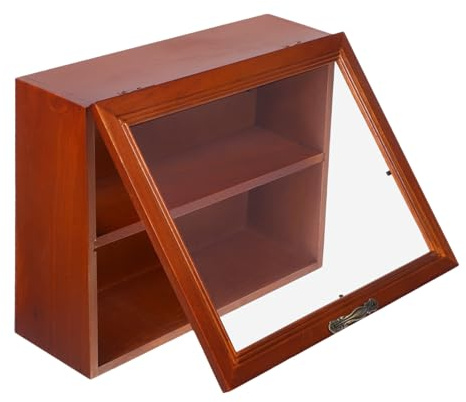 TOBBOMEY Vintage Desktop Vitrine aus Massivem Holz Kleines Display Regal mit Acryltür Stilvoller Aufbewahrungsschrank für Schmuck Sammlerstücke und Figuren Wandmontage Stabile Konstruktion